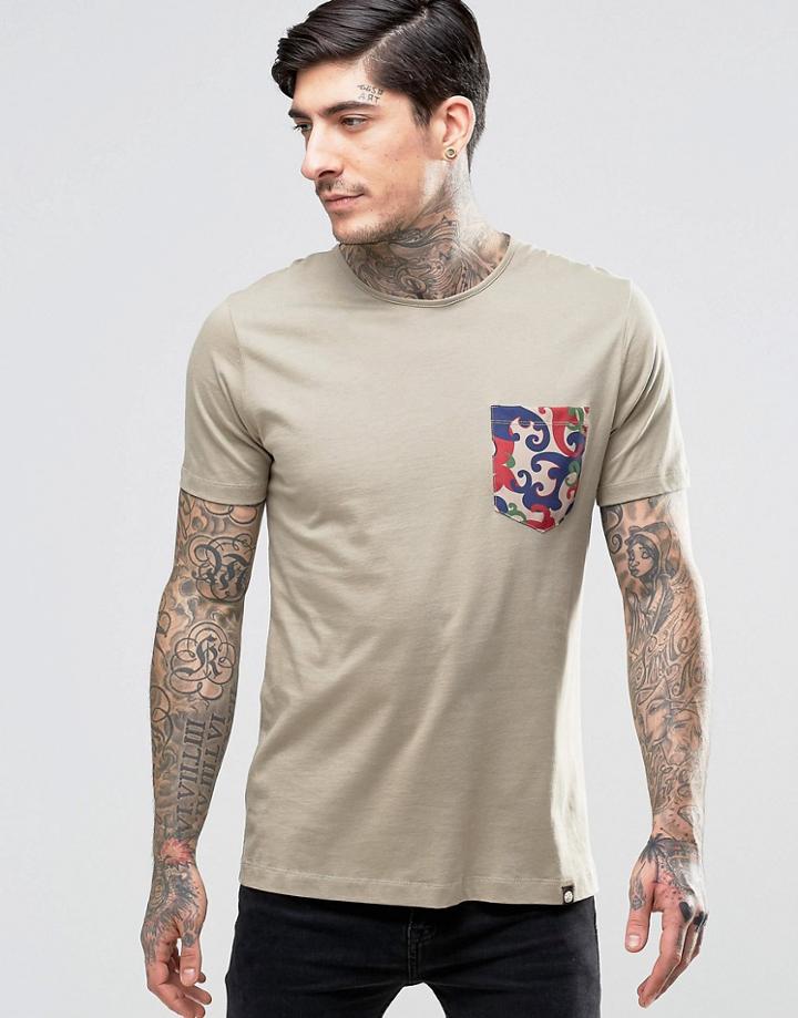 Pretty Green T-shirt With Printed Camo Pocket - Beige