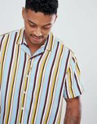 Asos Design Oversized Stripe Shirt In Light Blue With Revere Collar - Blue