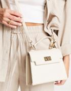 Asos Design Lock Detail Bag With Top Handle And Detachable Crossbody Strap In Mushroom-neutral