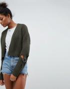 Asos Cardigan In Crop With Tie Sides - Green