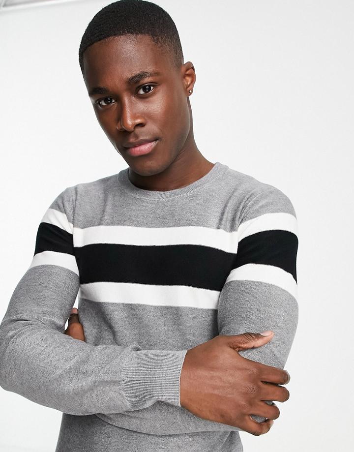 Gianni Feraud Chest Stripe Muscle Fit Sweater-gray