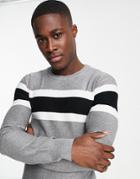 Gianni Feraud Chest Stripe Muscle Fit Sweater-gray
