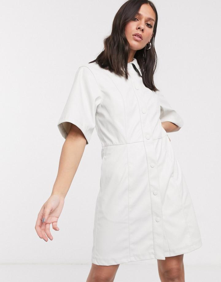 Weekday Savanna Faux-leather Mini Shirt Dress In Off White