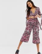 Qed London Jumpsuit In Pink Animal Print - Multi