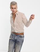 Devil's Advocate Striped Slim Fit Cotton Shirt-brown