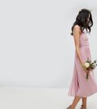 Tfnc Tall Wrap Front Midi Bridesmaid Dress With Tie Back - Pink