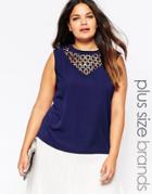 Lovedrobe Plus Top With Crochet Insert - Navy