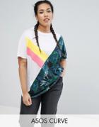 Asos Curve T-shirt With Spliced Floral Sports Print - Multi