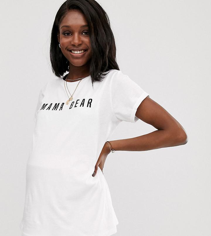 Asos Design Maternity Nursing T-shirt With Mama Bear Motif-white
