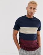Asos Design Organic T-shirt With Body Color Block In Navy - Navy