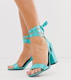 Asos Design Wide Fit Howling Tie Leg Block Heeled Sandals In Turquoise - Multi