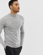Asos Design Muscle Fit Turtleneck Sweater In Light Gray Marl