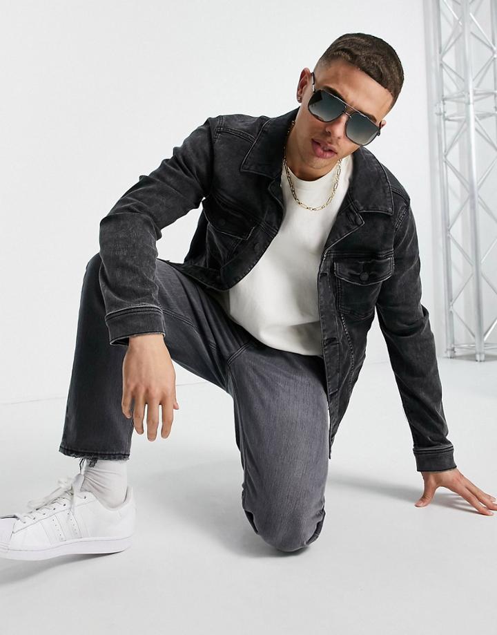 Hollister Back Logo Denim Trucket Jacket In Black Wash