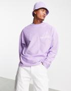 Asos Design Oversized Long Sleeve T-shirt In Heavyweight Slub With Chest Embroidery-purple