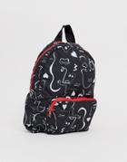 Asos Design Fold Away Backpack In Abstract Face Print-multi