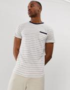 Selected Homme Stripe T-shirt With Pocket In Linen Mix Organic Cotton - White