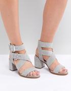 Office Miles Gray Suede Buckle Block Heeled Sandals - Gray