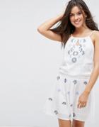 Liquorish Embroidered Beach Dress With Elastic Waist - White