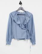 & Other Stories Organic Cotton Frill Detail Chambray Blouse In Blue-blues