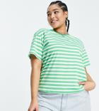 Asos Design Curve Ultimate T-shirt In Green And White Stripe-multi