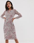 Asos Edition Floral Midi Fringe Dress - Pink