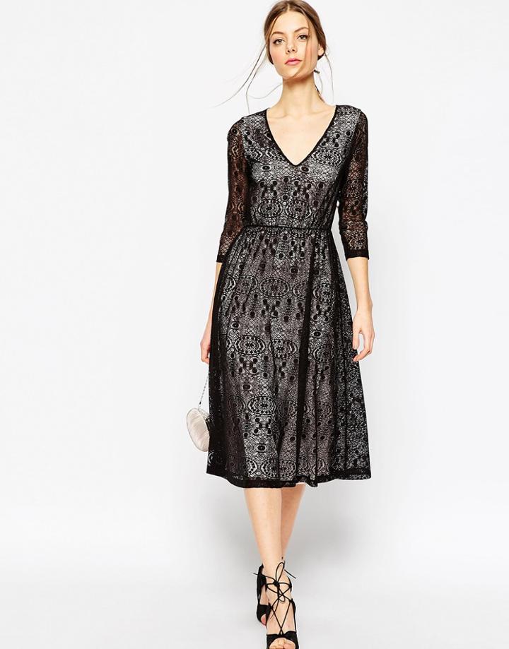 Asos Lace Midi Dress With Contrast Lining