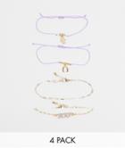 Asos Design Pack Of 4 Friendship Bracelets In Purple And Gold Tone-multi