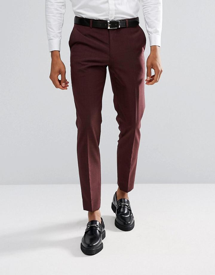 Moss London Skinny Suit Pants In Burgundy - Red
