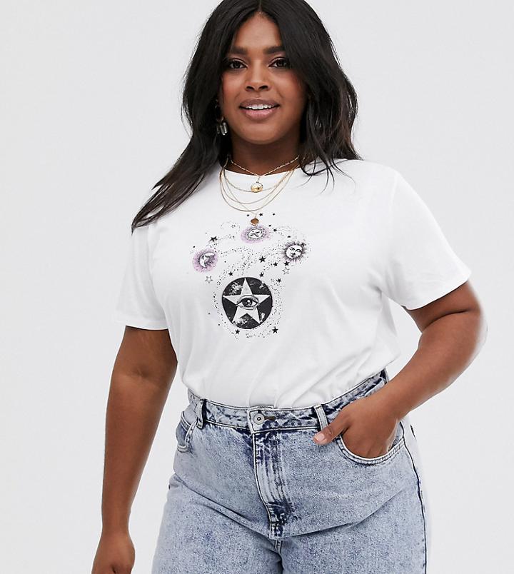 Asos Design Curve T-shirt With Mystical Print In Organic Cotton-white