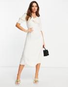 Closet London Twist Front Puff Sleeve Midi Dress In Cream-white