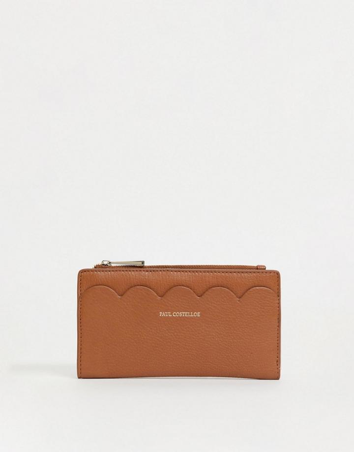 Paul Costelloe Leather Scallop Wallet In Tan-brown