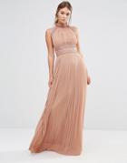 Tfnc Wedding Pleated Maxi Dress With Lace Detail - Beige