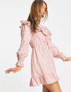 Miss Selfridge Frill Detail Shirt Dress In Pink Twill