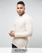 Asos Plus Longline Muscle Long Sleeve T-shirt With Side Zips - Beige