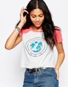 Brave Soul Slogan Cropped Raglan T-shirt With Contrast Sleeves