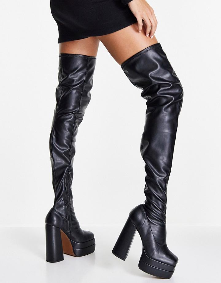 Asos Design Kathleen High-heeled Platform Over The Knee Boots In Black