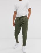 Asos Design Tapered Sweatpants With Pleats In Khaki-green