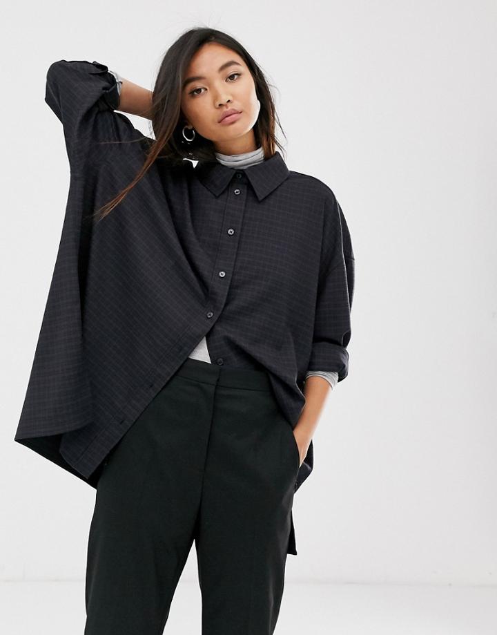 Weekday Checked Oversized Shirt In Navy