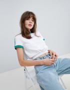 Asos Design Crop T-shirt With Elastic Hem In Color Block - White