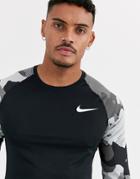 Nike Training Long Sleeve Baselayer Top With Camo Sleeves In Black