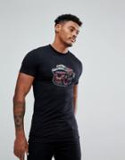 Asos Longline Muscle T-shirt With Bulldog Print - Black