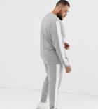 Asos Design Plus Tracksuit Crew/skinny Jogger With Side Stripe In Gray Marl