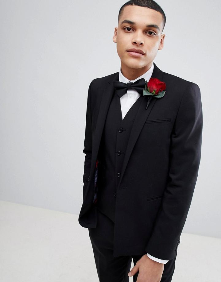 Asos Design Wedding Skinny Suit Jacket With Square Hem In Black - Black