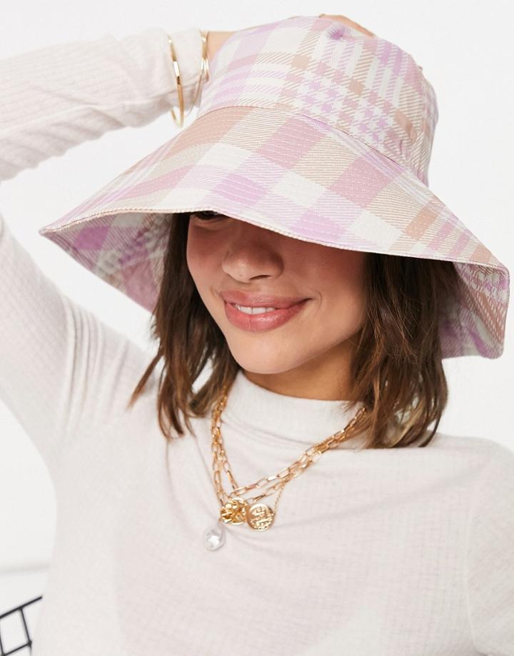 Asos Design Fisherman Bucket Hat In Pink And Camel Check-multi