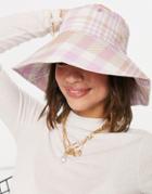 Asos Design Fisherman Bucket Hat In Pink And Camel Check-multi