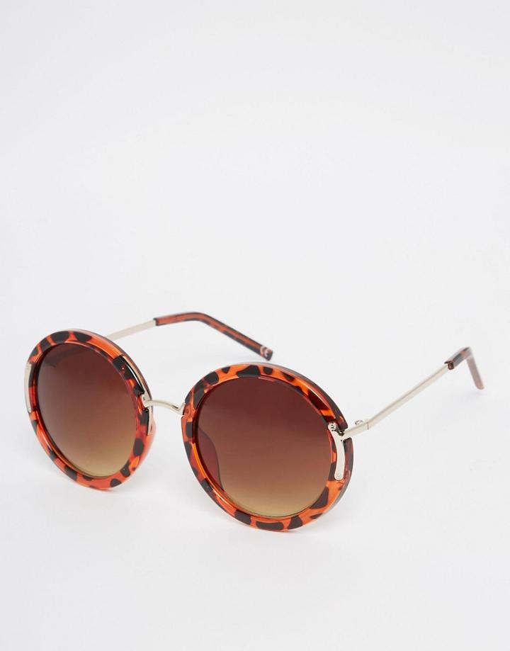Asos Oversized Round Sunglasses With Metal Corner Hinge And Nose Bridge - Tort