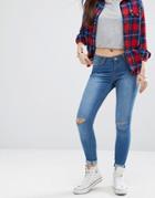 Brave Soul Skinny Jeans With Ripped Knees - Blue