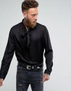 Asos Regular Fit Shirt With Pussy Bow - Black