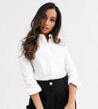 Asos Design Petite Long Sleeve Fitted Shirt In Stretch Cotton-white