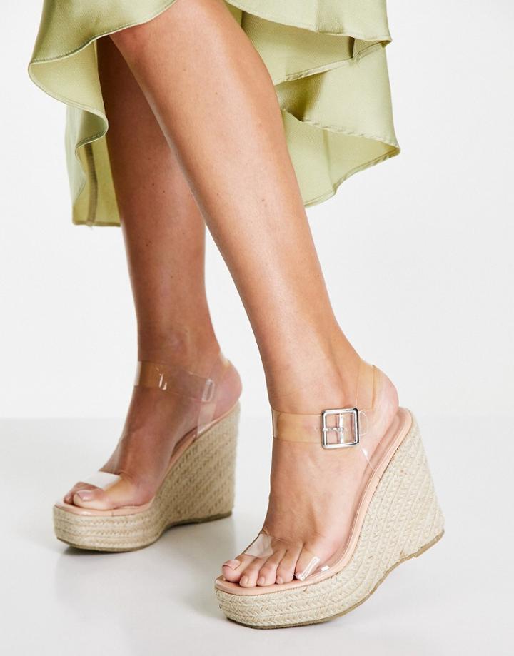 Truffle Collection Clear Wedge Sandals In Clear/beige